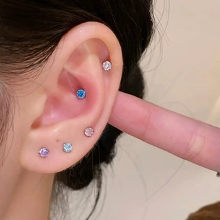 We Flower 2 ชิ้น Minimalist s925 เงินขนาดเล็กคริสตัลที่มีสีสันสกรูต่างหูผู้หญิงเลือกฟรี Pierced หู Studs เครื่องประดับ