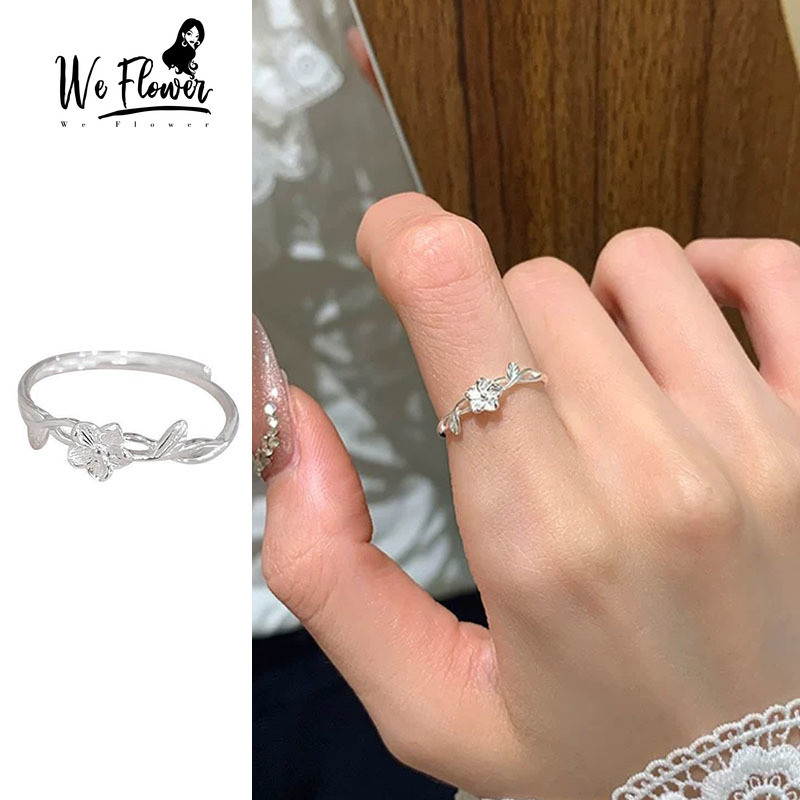 We Flower เกาหลี s925 เงิน Vine Daisy แหวนผู้หญิงปรับดอกไม้แหวนนิ้วมือเปิด Cuff เครื่องประดับอุปกรณ์เสริม