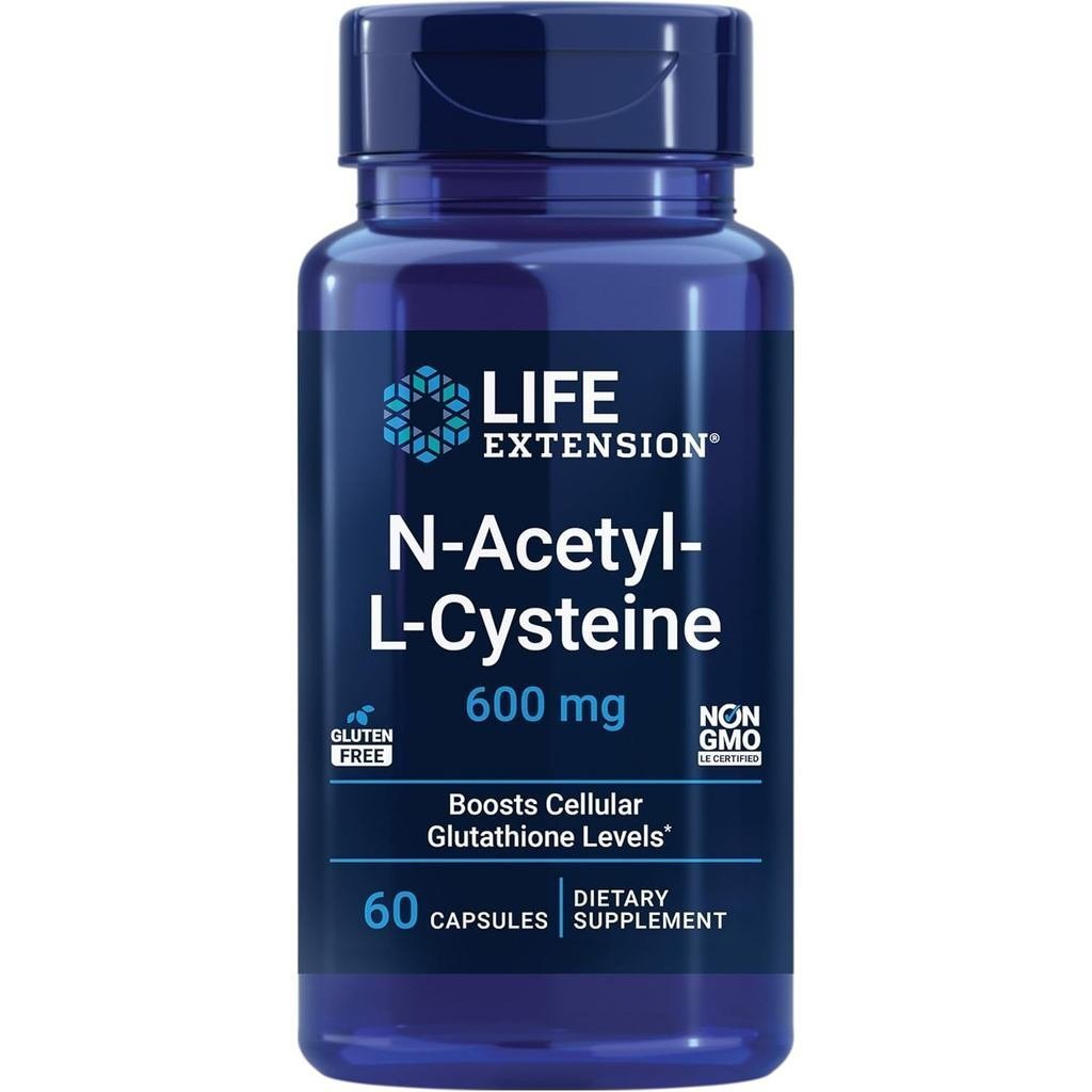 Life Extension-L-Cysteine (NAC), การตอบสนองภูมิคุ้มกัน, สุขภาพทางเดิน, สุขภาพตับ, NAC 600 มก., ป้องก