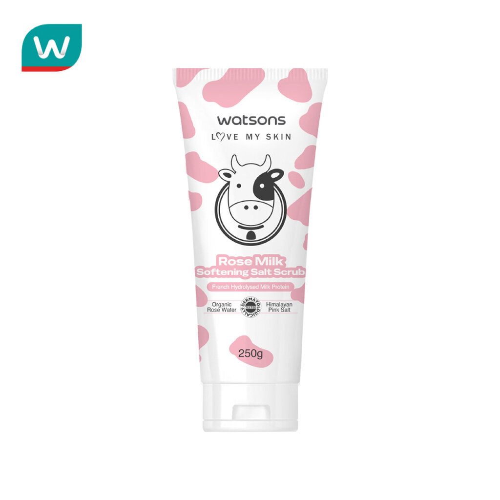 Watsons วัตสัน โรส มิลค์ ซอฟเทนนิ่ง ซอลท์ สครับ 250ก.