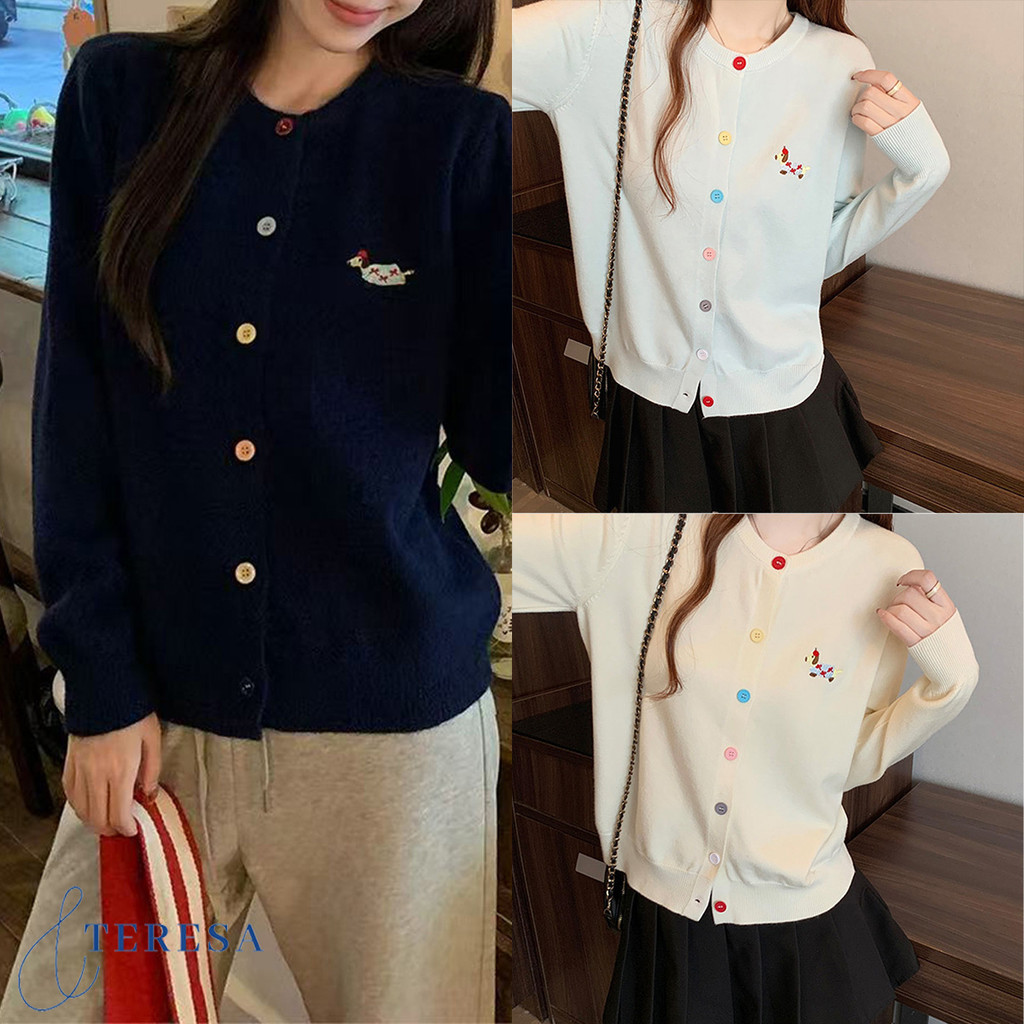 เสื้อคาร์ดิแกนแขนยาว ปักลายสุนัขน้อย สไตล์สตรีทสุดน่ารัก