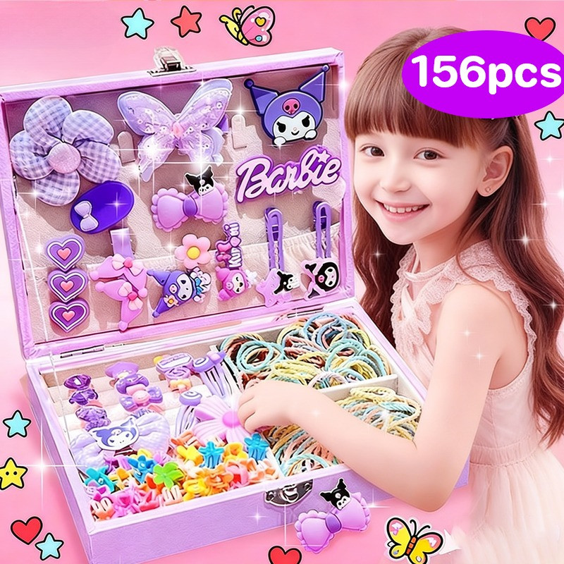COD 156PCS ดเครื่องประดับผม กล่องของขวัญกิ๊บติดผมเด็กผู้หญิง ของขวัญสำหรับสาว ๆ