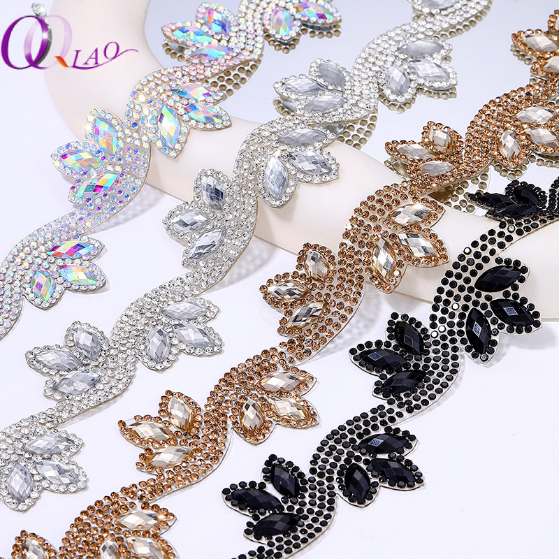 QIAO-Motif โซ่ Rhinestone ขนาด 1 หลา 4 สี ตกแต่งด้วยเรซิ่น Horse Eye & Crystal Glass สำหรับงาน DIY ตกแต่งกระเป๋าและชุดเดรส