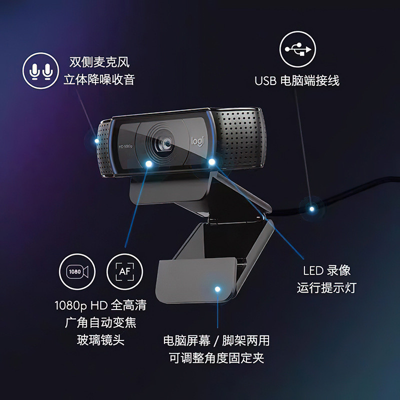 รุ่น Logitech C920E/C920 PRO คอมพิวเตอร์ Live Video Conference 1080P HD กล้องแบบมีสาย