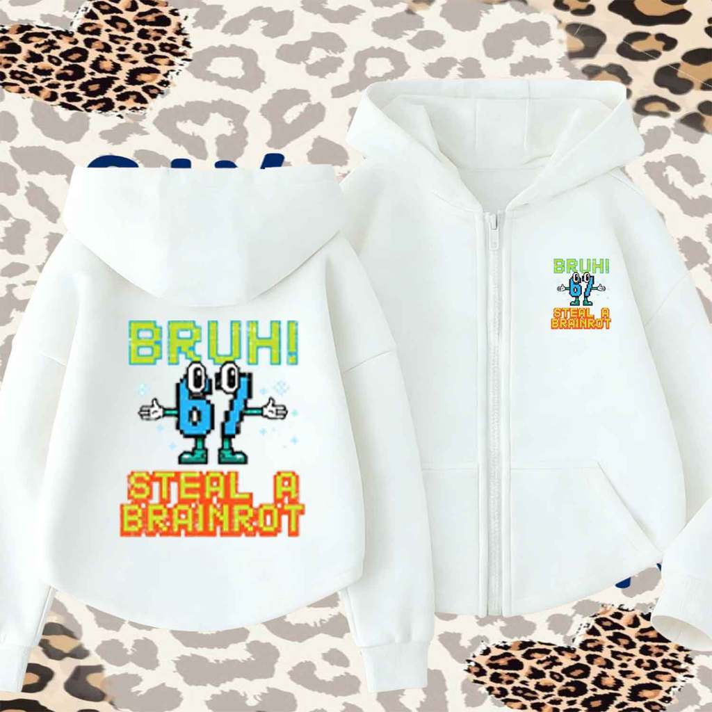 【เด็ก เสื้อฮู้ด】 ROBLOX x SIX SEVEN 67 Kids Hooded Zip Cardigan Cool Game Style 120-150cm