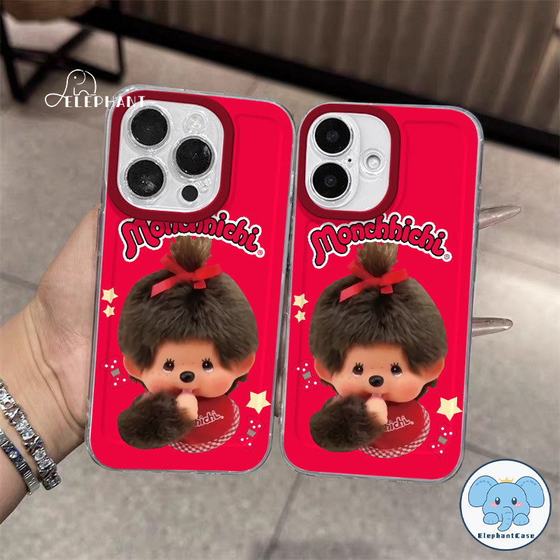 สำหรับIPhone 17 16 15 13 11 Air 12 14 Pro Max X XR 14 7 16 15 8 Plus SE เคสโปร่งใส Monchhichi สีชมพูน่ารักสไตล์วินเทจ