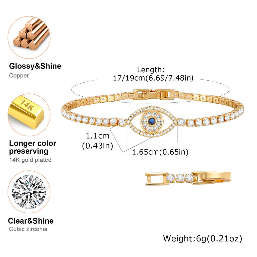 สร้อยข้อมือวินโนคซีริคอน Devil's Eye แบบหรูหราสำหรับผู้หญิง พร้อมสายโซ่เงินแท้ 18K - รูปที่ 2