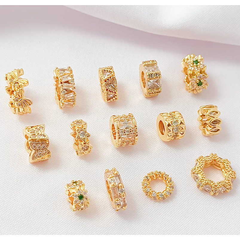 สร้อยข้อมือทำเอง 14K ทองแดงผสม พร้อมลูกปัดไจแอร์คอนขนาดเล็ก และลูกปัดคล้องง่าย