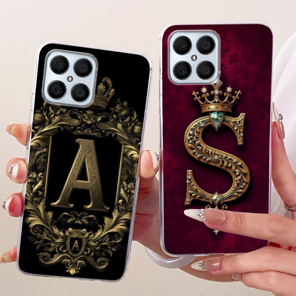 Honor X8 4G กรณีโปร่งใสหรูหรา Crown AZ ตัวอักษร 2D แบนรูปแบบเคสโทรศัพท์นุ่ม TFY-LX1 TFY-LX2 TFY-LX3