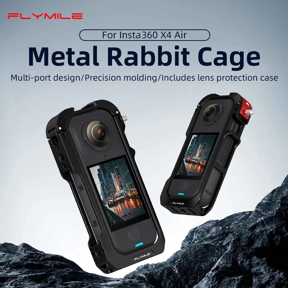 Flymile X4 Air CAGE โลหะสําหรับ Insta360 X4 Air อุปกรณ์เสริมกล้องกรอบอลูมิเนียมกรงพร้อมฝาครอบเลนส์