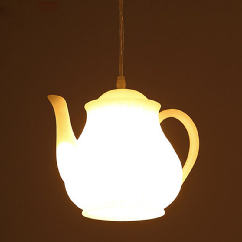 Postmodern LED Single Head Teapot Pendant Light for Tea House and Tea Restaurant, Resin Teapot Bar P