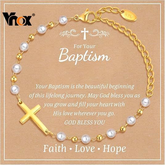 Vnox Baby Baptism Cross สร้อยข้อมือคริสตัลไข่มุก เคลือบทองคำ 18K/เงิน สำหรับพิธีบัพติศมาและอภิเษกพระคุณ