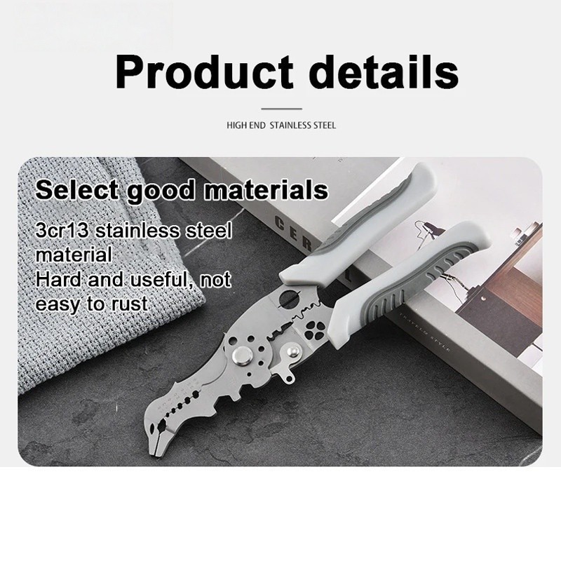 Bright Crown รุ่นใหม่ล่าสุด คีมปอกสายไฟ คีมช่างไฟฟ้าวัสดุสแตนเลส ตัดได้ทั้งสายอ่อนและสายแข็งคีมอเนกประสงค์ NO2040 - รูปที่ 3