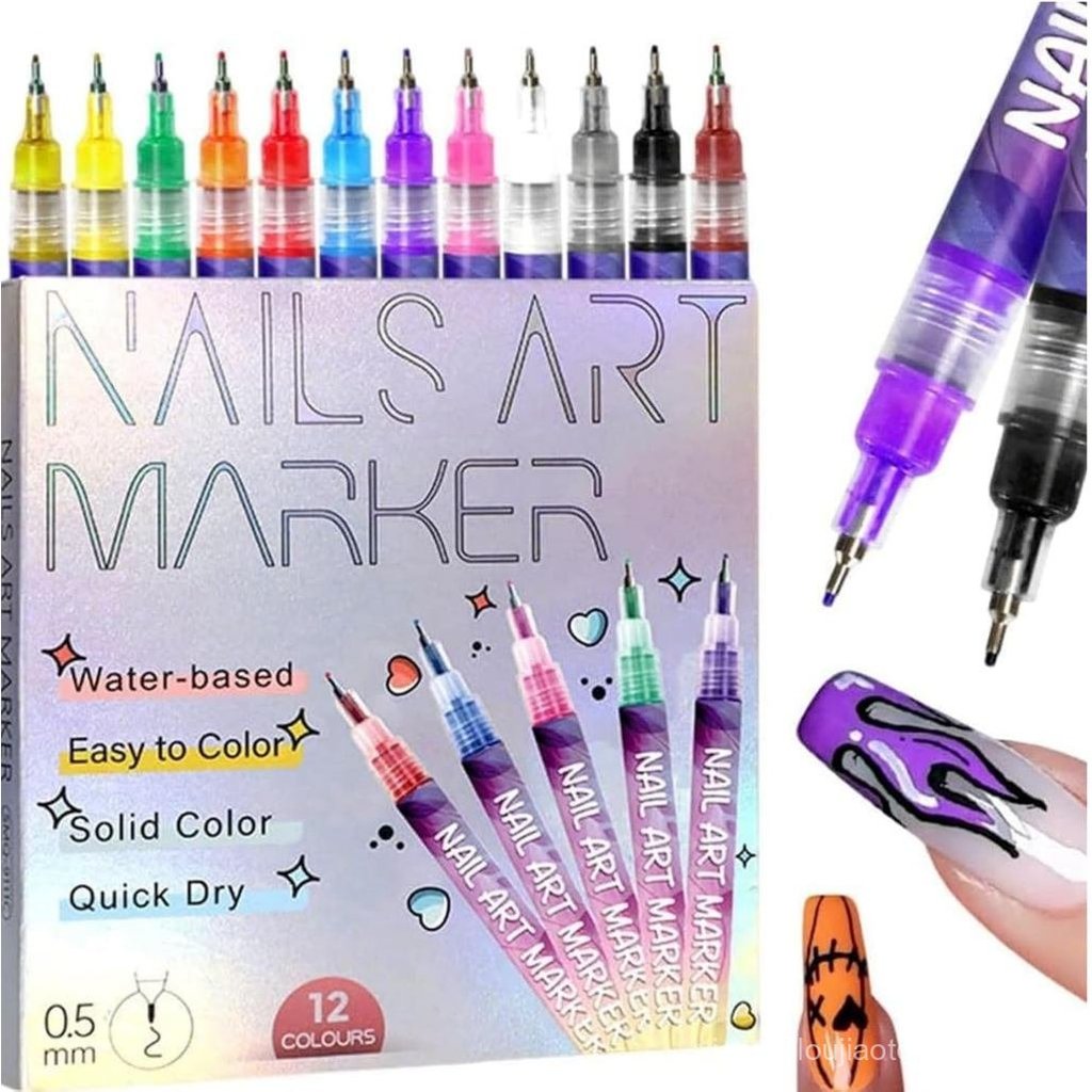 12 Colors Nail Art Pens Set, 2025 New Nail Art Markers Quick Dry 3D Polish Pens for Graffiti Dotting