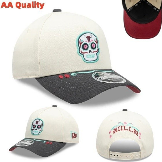 New Era Chicago Bulls 9FORTY หมวกเบสบอลปรับได้ A-Frame คุณภาพ AA, Skull, Hip Hop, Greyish White Mens