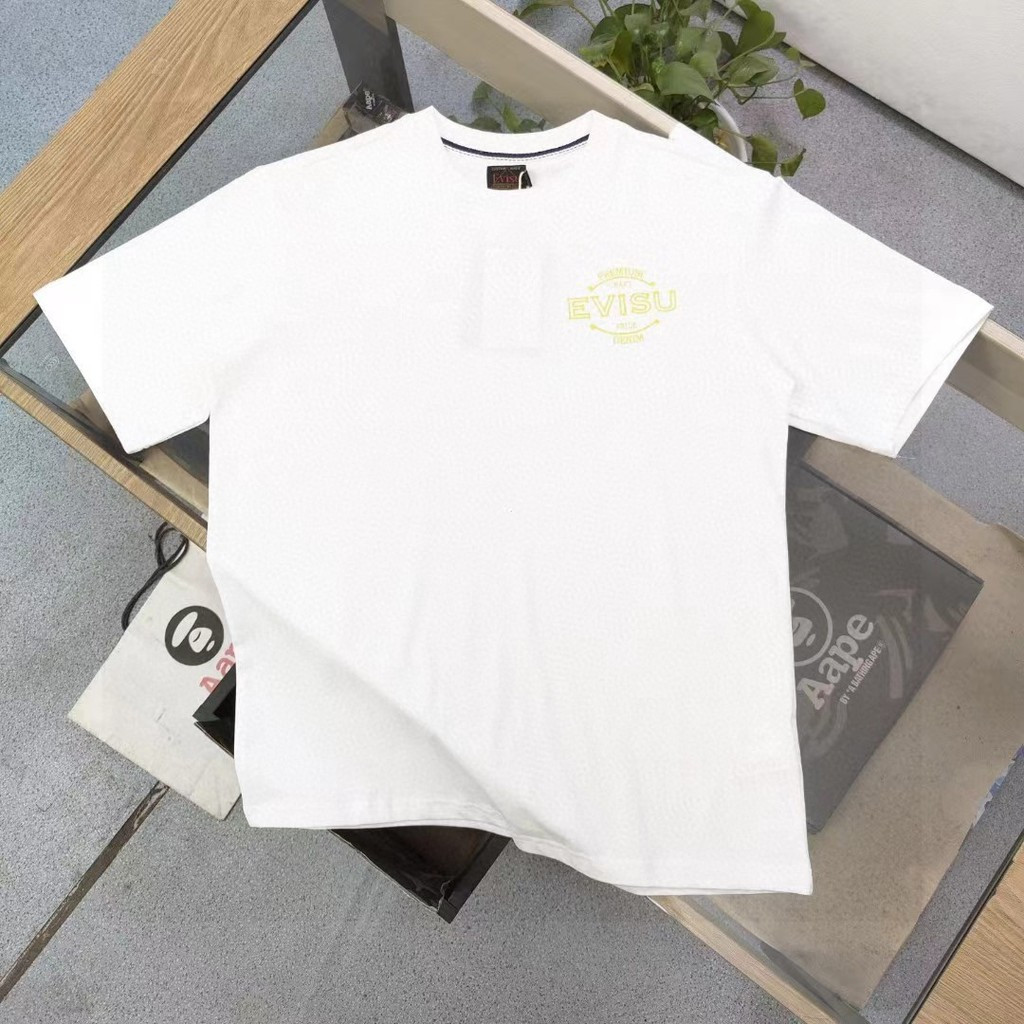 EVISU/เทพเจ้าแห่งโชคลาภ 2026 ต้นฤดูใบไม้ผลิสไตล์ใหม่เสื้อยืดแขนสั้นผู้ชายสไตล์ผู้หญิงสไตล์คู่รอบคอ C