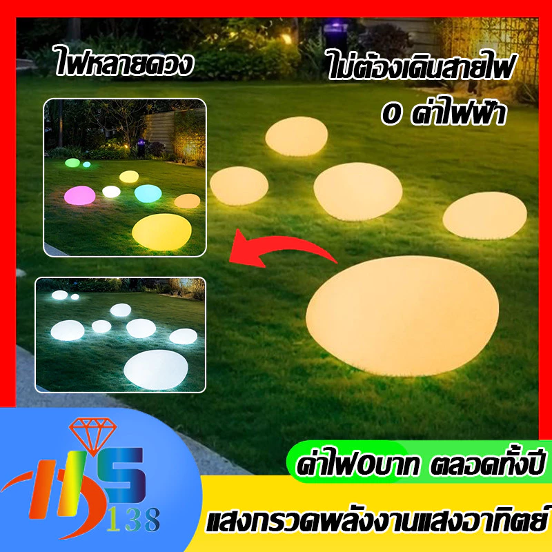 🔥รุ่นใหม่2026 ไฟโซล่าเซลล์ โคมไฟหิน ไฟสนามหญ้ากันน้ำ รูปหินก้อน เปิด-ปิดอัตโนมัติ ตกแต่งทางเดินบ้านและสวน