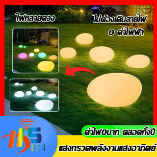 🔥ไฟโซล่าเซลล์ โคมไฟหิน ไฟสนามหญ้ากันน้ำ รูปหินก้อน เปิด-ปิดอัตโนมัติ ตกแต่งทางเดินบ้านและสวน