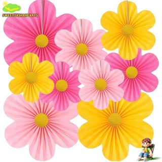 SWEE 9 ชิ้น/เซ็ตแขวนผนังแบนเนอร์,ดอกไม้ Pom Poms Reusable กร…