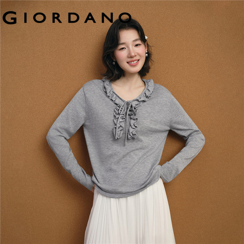 GIORDANO WOMEN Ruffle tie v-neck sweater 18356504