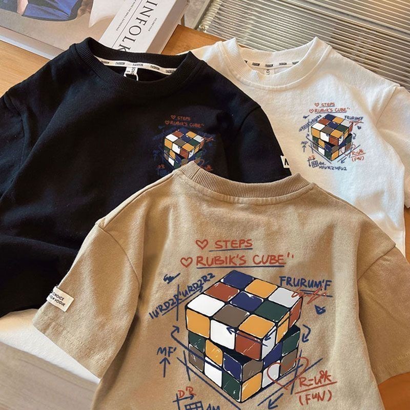 【จัดส่งภายใน 24 ชั่วโมง】 เสื้อยืดเด็ก / ลายลูกบาศก์คณิตศาสตร์ / ผ้าฝ้าย 100% / ขนาดเหมาะสำหรับเด็กอายุ 1-12 ปี