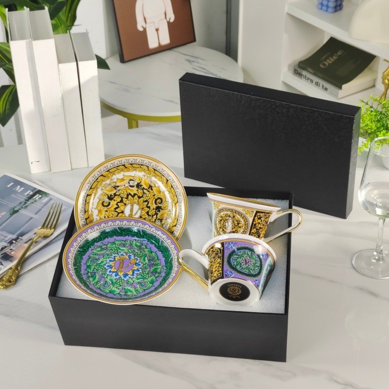 Spot Goods#vers Home Basik Kaleidoscope Coffee Cup and Saucer Large Slanted Mouth Double Cup Saucer 