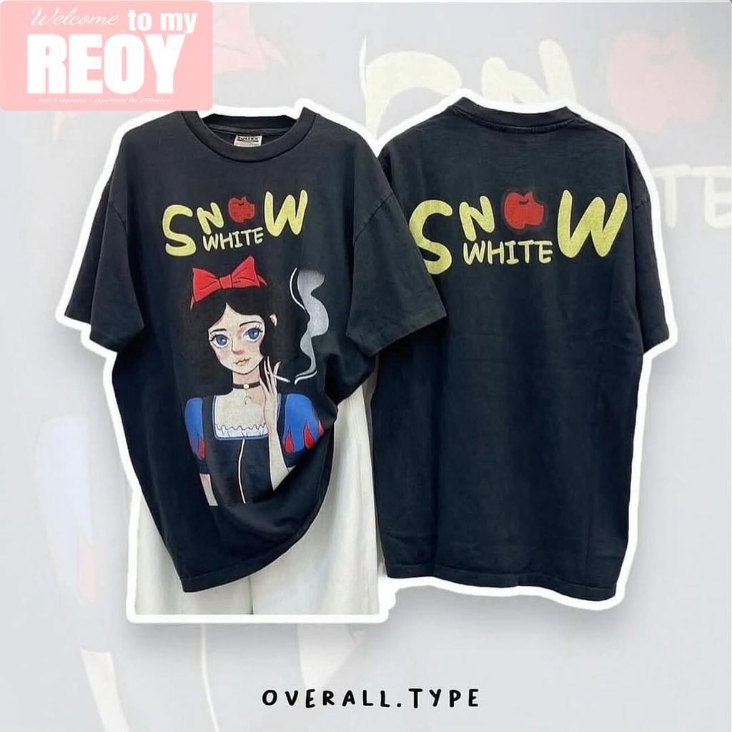 REOY_STUDIO เกาหลี เสื้อวินเทจ เสื้อยืด oversize ผลิตจากผ้าฝ้าย 100% พิมพ์ลาย เหมาะ ผู้หญิง และ ผู้ชาย #4