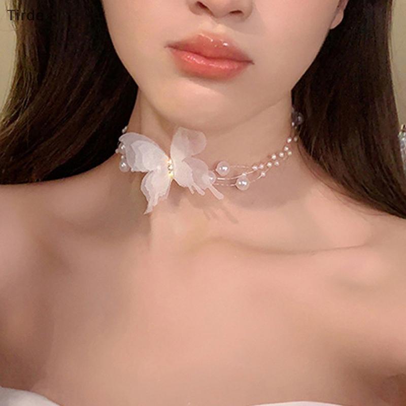 สร้อยคอโชคเกอร์ไข่มุกผีเสื้อสีขาว Tirde, เครื่องประดับงานแต่งงาน CCD ของขวัญ