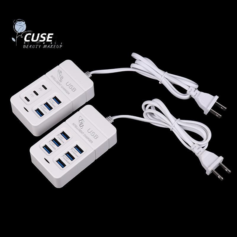 1ชิ้นปลั๊ก US 6พอร์ตที่ชาร์จ USB หลายพอร์ต35W PD Type-C โทรศัพท์มือถือชาร์จเร็วอะแดปเตอร์ USB ฮับ