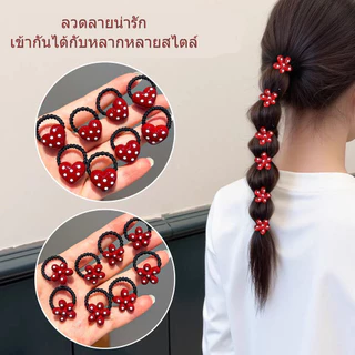 ยางรัดผมเด็ก ลายจุดสีแดง รูปดาว ดอกไม้ และหัวใจ ยืดหยุ่นได้ดีและน่ารัก