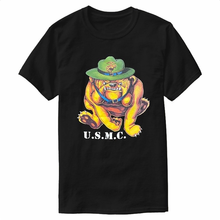 เสื้อยืดผ้าฝ้าย 100% O-คอแขนสั้น แบบเรโทร Bulldog US Marines สำหรับผู้ชาย มีให้เลือกหลายไซส์