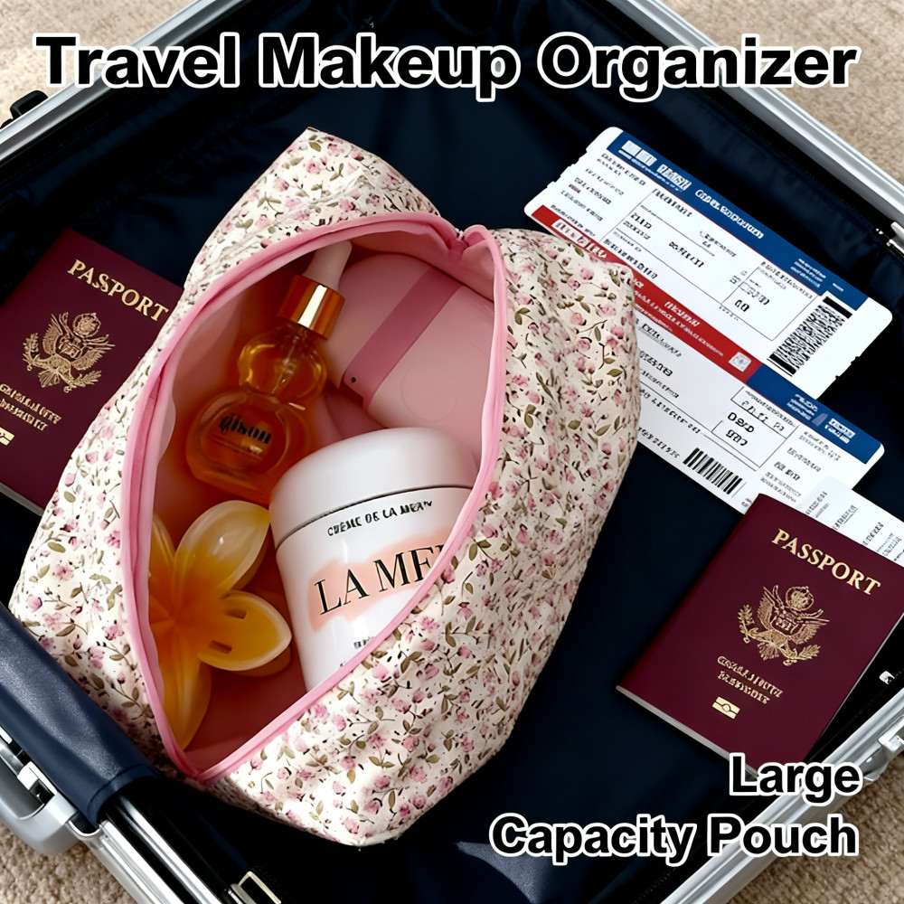 Floral Puffy Quilted Patterned Cosmetic Bag Travel Cosmetic Organizer