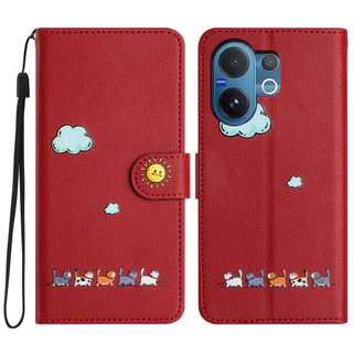 เคส Case for Vivo Y31 Y21d Y39 Y29 Y29s Y19s Y04 Y04s Y03 Y03t Y18 Y18s Y28 Y28s Y38 วีโว่ V60 V50 Lite V40 Pro V30 V30e V29 5G เคสโทรศัพท์หนังฝาพับพร้อมช่องใส่บัตรสําหรับ Cartoon Cats Wallet PU Leather Cover With Card Slots Soft TPU Shell Hand Strap KTM