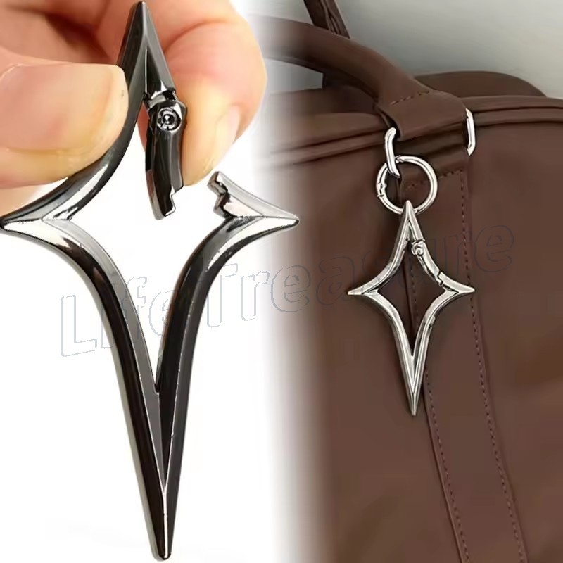 Y2K Punk Carabiner พวงกุญแจ - Star Cross Shaped Key แหวน - กระเป๋าเป้สะพายหลัง Gothic คลิปจี้ - กระเป๋าเป้สะพายหลัง DIY หัวเข็มขัด - สําหรับผู้หญิงผู้ชายแฟชั่นอุปกรณ์เสริม