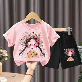 [COD]（ชุดเสื้อยืดและกางเกงสั้นเด็ก）ชุดกางเกงขาสั้นแขนสั้นเด็กผู้หญิง, แฟชั่นใหม่ฤดูร้อนปี 2025, เสื้อยืดสไตล์เกาหลีสำหรั