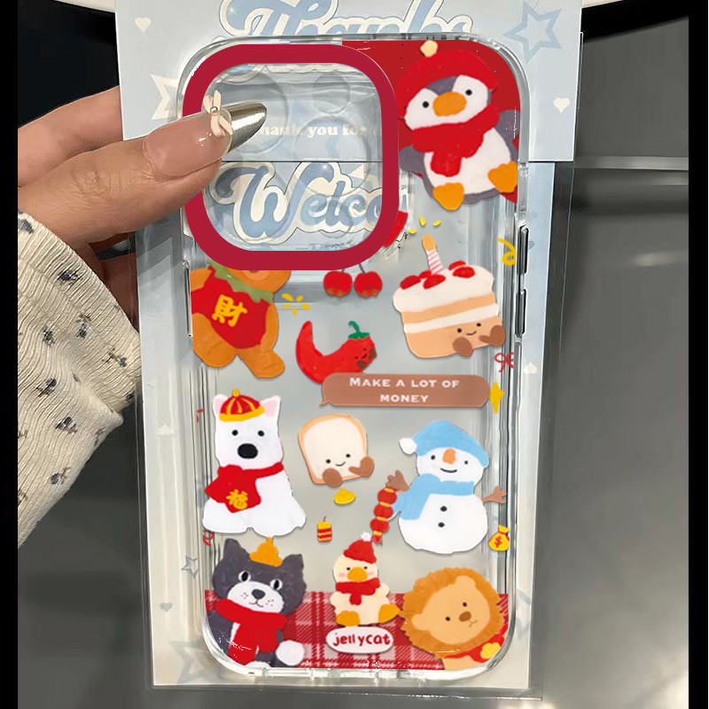 SAMSUNG สวัสดีปีใหม่สัตว์น่ารักโปร่งใสเคสโทรศัพท์สําหรับSamsung S23 FE S24 FE S25 S24 S23 S22 Plus Ultra S21 S20 FEฝาครอบ