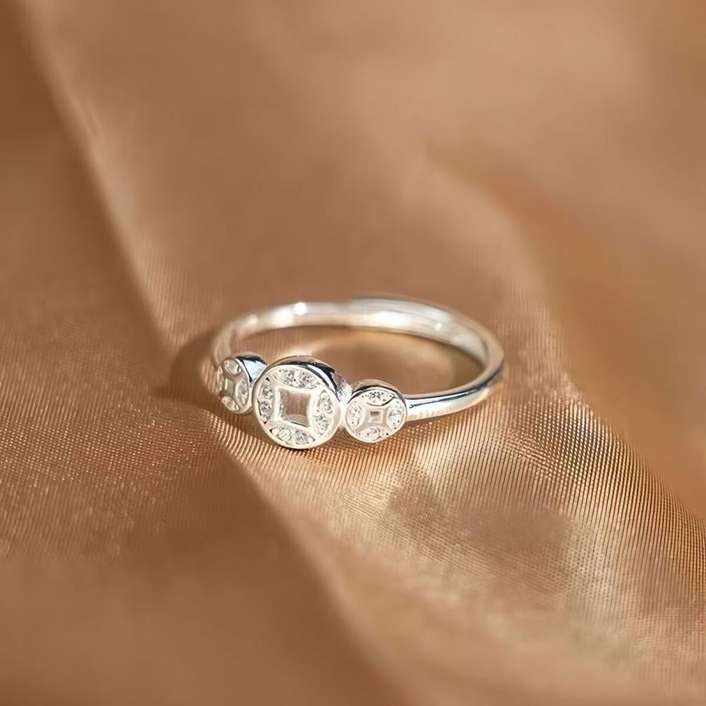 国潮银银手链s999新款手办动转เทศกาลสาย เงินเต็มที่时尚财简小精众开口可调节เต็มเงิน ส999 เหรียญใหม่โอนเพื่อดึงดูดเงินgg