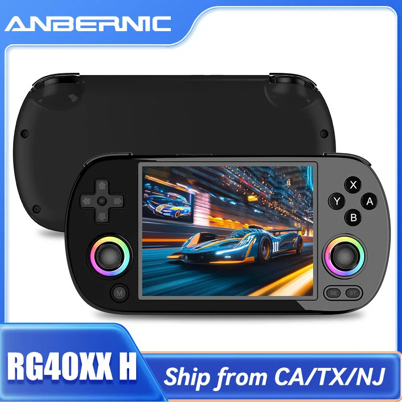 ANBERNIC RG40XX H คอนโซลเกมมือถือ 4 หน้าจอ Linux ระบบจอยสติ๊ก RGB แสง RG40XXH เครื่องเล่นวิดีโอ Trim