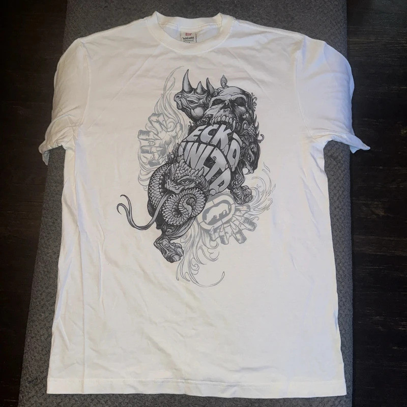 Ecko Unltd Skull Snake Flames  Shirt Men’s Cyber Y2K MMA Elite Style American Men's and Women's Hip-