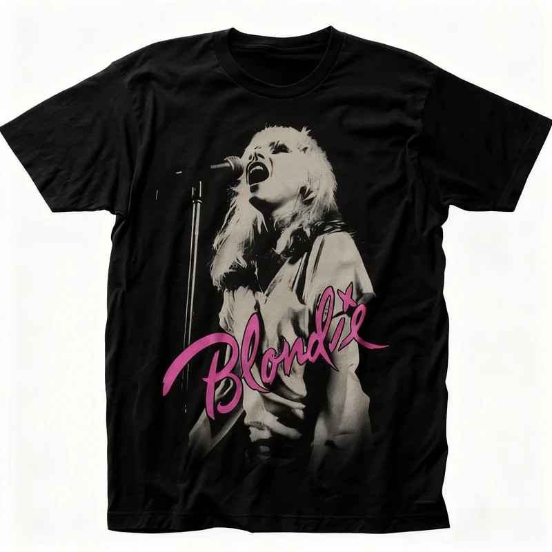 ทีเชิ้ตวงดนตรีร็อควินเทจ Blondie - เสื้อยืดกราฟิกคอนเสิร์ตย้อนยุค - เสื้อผ้าลำลองสำหรับผู้ที่ชื่นชอบและสะสมพังค์ร็อค