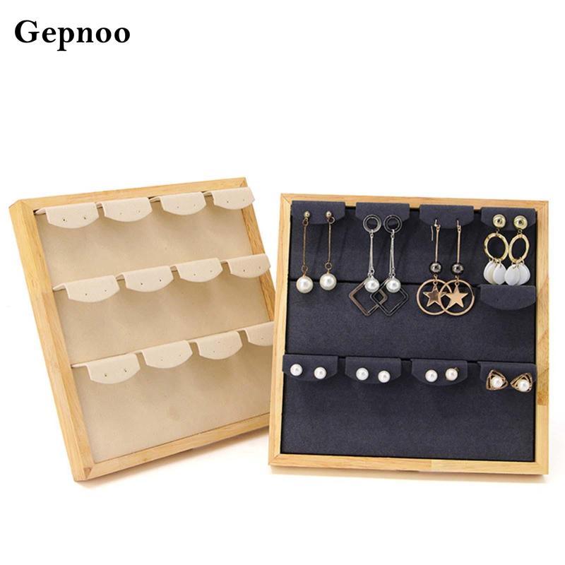 [Gepnoo] ต่างหูยืนแสดงผู้ถือเครื่องประดับชั้นวางไม้สําหรับตกแต่งโต๊ะเครื่องแป้งเคาน์เตอร์ใช้ในบ้านตู้โชว์เด็กหญิงและหญ