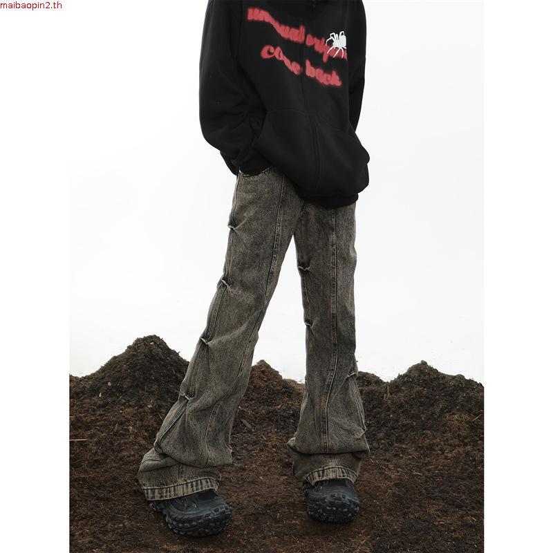 Kyushuad กางเกงยีนขายาว จีบรอบ สไตล์เรโทร อเมริกัน สําหรับผู้ชาย