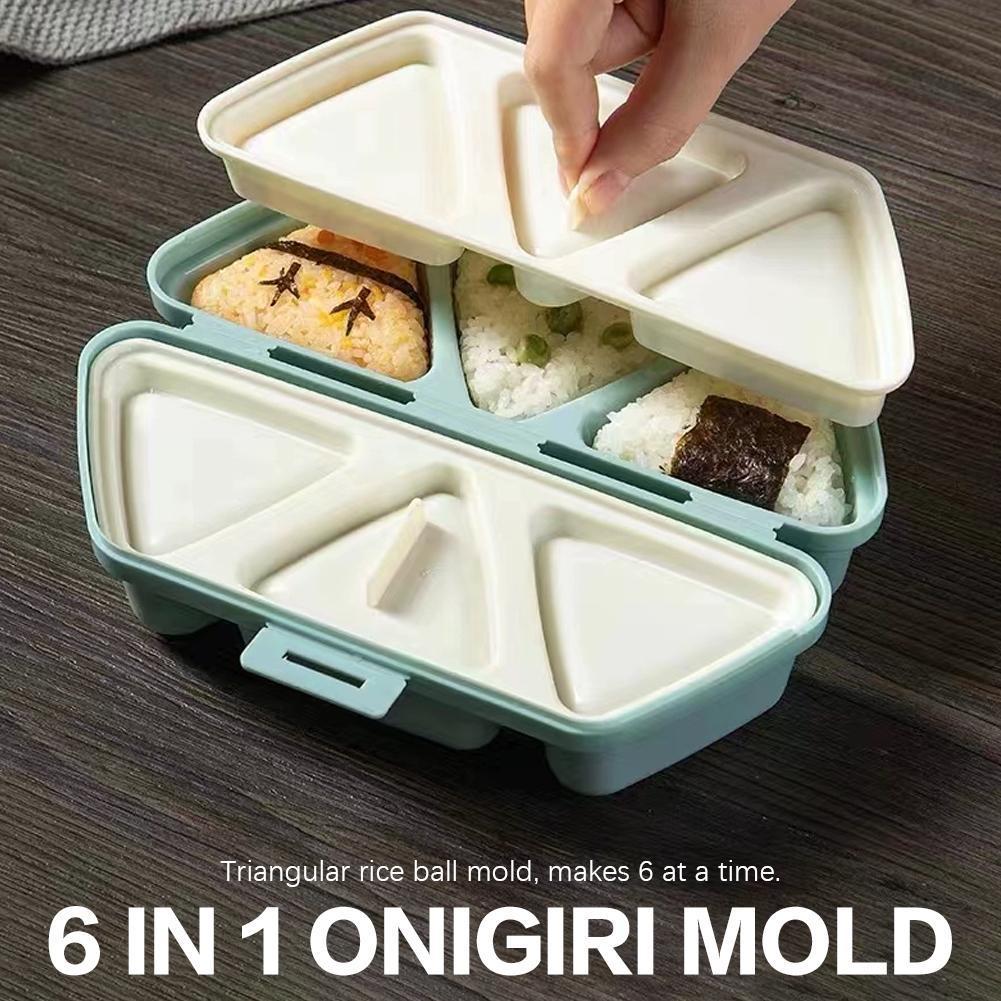 6 In 1 Triangle Onigiri Mold & Bento Box, เครื่องทําข้าวปั้น Pp แบบใช้ซ้ําได้พร้อมฝาปิด Make 6 Perfe