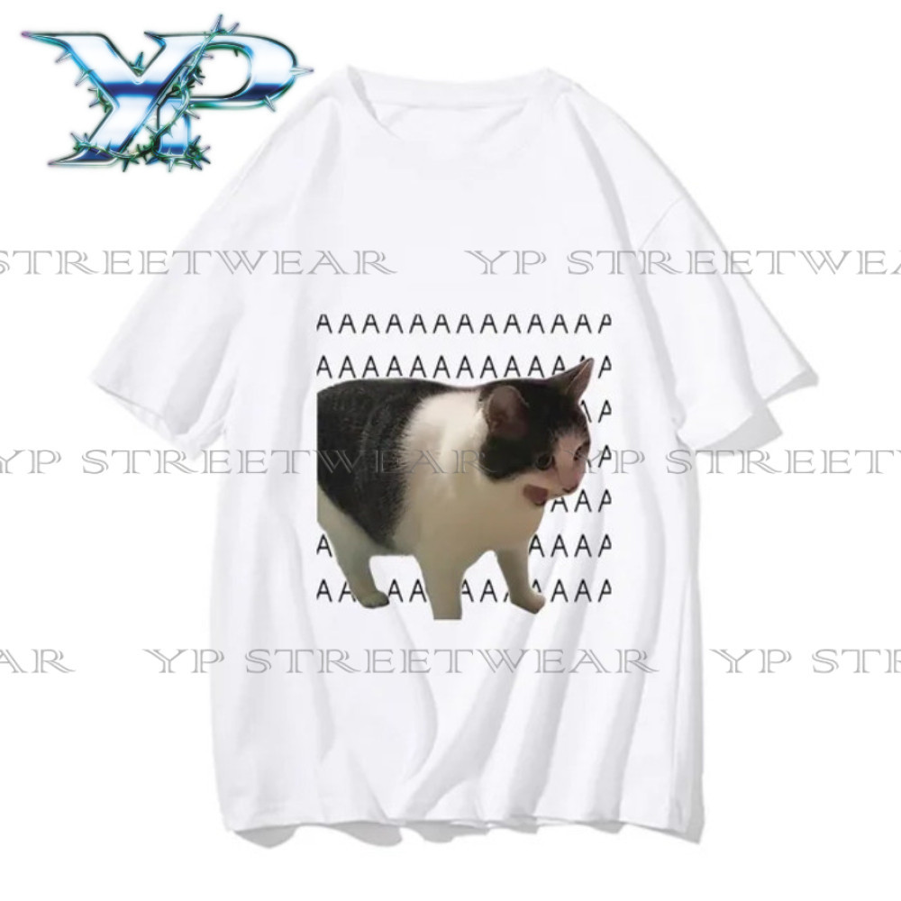 จัดส่ง 24 ชม. MEME Ahh Cat พิมพ์ Casual Street-style เสื้อยืดคุณภาพสูง ใส่สบาย Unisex