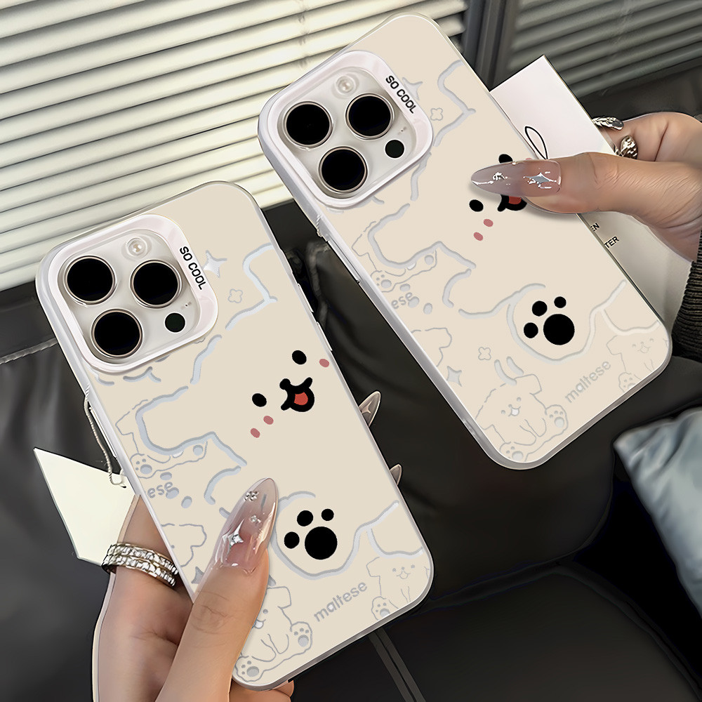 Cute Dog Case for Iphone 17 13 11 Pro Max 16 Pro Max 12 14 15 Pro Max 7 8 Plus XR XS Max IMD เคส เงา ผิวด้าน หรูหรา – โปรปัง