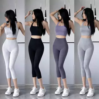 กางเกงเลกกิ้งขายาว 7 ส่วน เอวสูงเก็บพุง ผ้ายืดคอตตอนผสมสเปนเด็กซ์ ใส่แล้วหุ่นสวย สไตล์สปอร์ตเกิร์ล