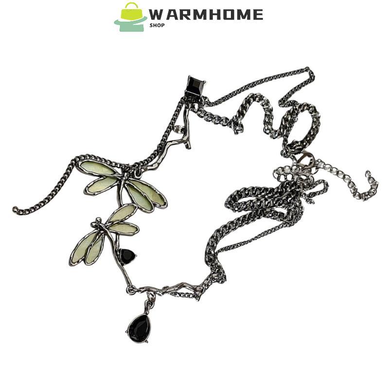Elegant Gunmetal Odonate Pendant Necklace Unique Clavicle Chain Fashion Jewelry