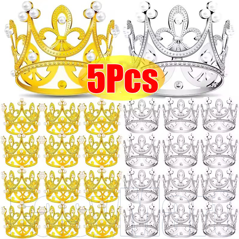 1/3/5 ชิ้น Mini Pearl Crown เค้ก Topper - ครัวทําอาหาร DIY เบเกอรี่ตกแต่ง Bake Gadgets - งานแต่งงานวันเกิด Party Decor