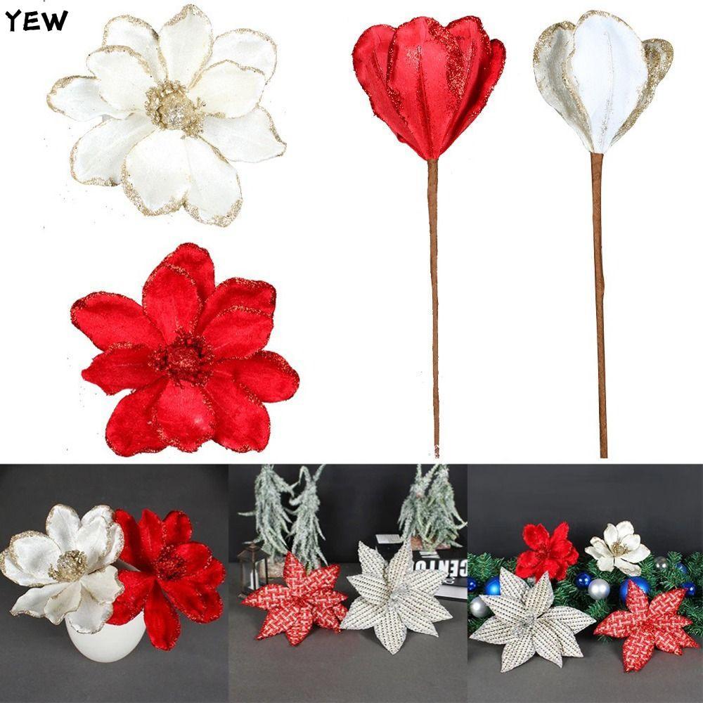 YEW ประดิษฐ์คริสต์มาสดอกไม้, Glitter 16 ซม.ดอกไม้ปลอม, Xmas Tree ตกแต่งงานแต่งงานการถ่ายภาพ Props จํ