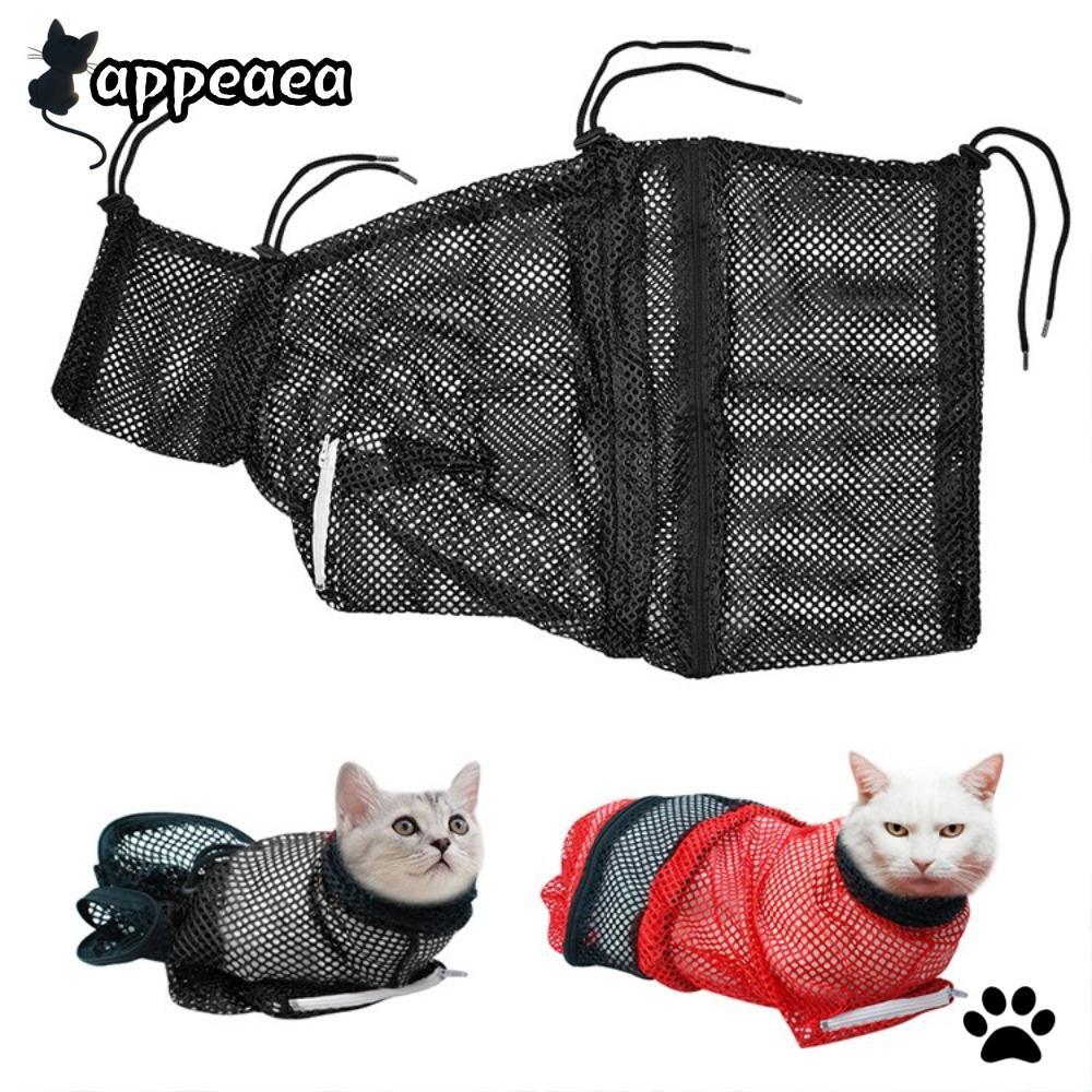 APPEAA Cat Grooming Restraint Bag,ปรับ Breathable Mesh Cat Bathing Bag,Anti Bite Anti Scratch Anti E